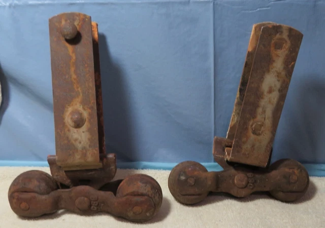 2 VINTAGE BARN DOOR ROLLERS HANGERS for split tube rail
