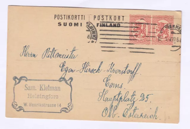 Finland 1890 Postcard 2 x 10k To Austria Postal History J3204