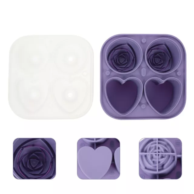 Rose Ice Box Heart Shaped Trays Round Silicone Molds Fun Puck