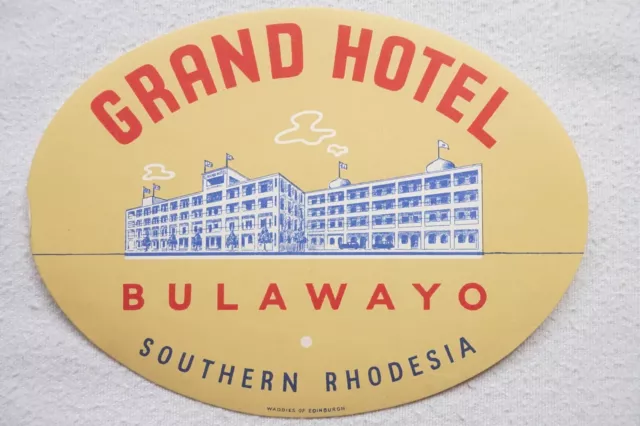 c1930s Grand Hotel Bulawayo Southern Rhodesia Railway Luggage Label