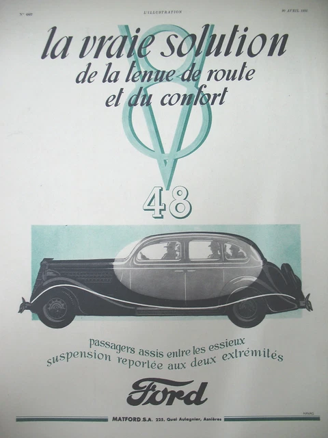 Publicite De Presse Ford V8 La Vraie Solution Automobile French Ad 1935