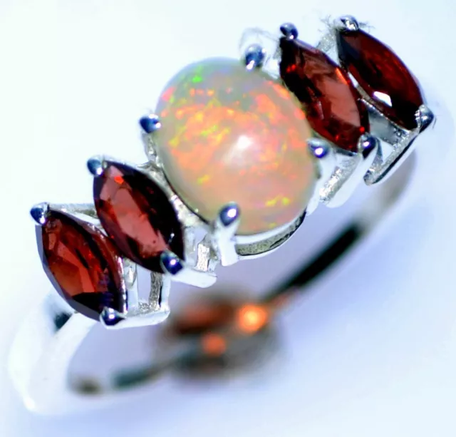 Regenbogen Feuer Opal Granat Multi Edelstein Ring, Größen n Bis T Sterling 925 2