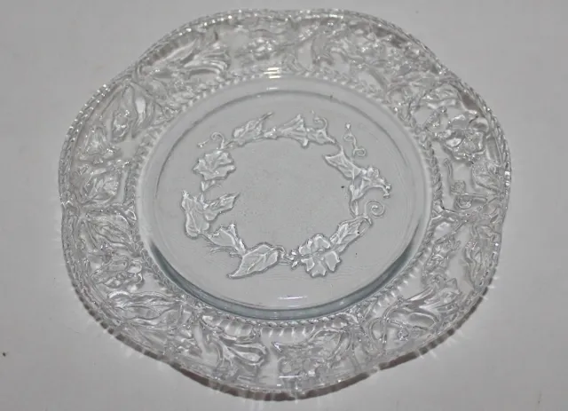 Vintage KIG Indonesia Clear Depression Glass Salad Plate - Floral Design 7"