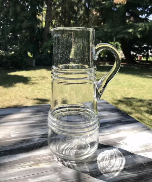 Alt groß Krug Glaskrug Karaffe Kanne Wasserkrug schlieriges Glas mundgeblasen