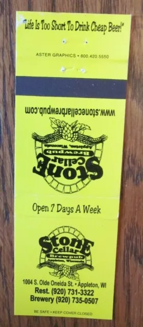 Stone Cellar Brew Pub Brewery Matchbook Matchcover (Appleton, Wisconsin) -E1