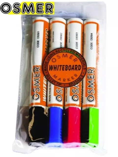 4 Pack Osmer Whiteboard Markers Chisel Tip Assorted Colours  OS819W