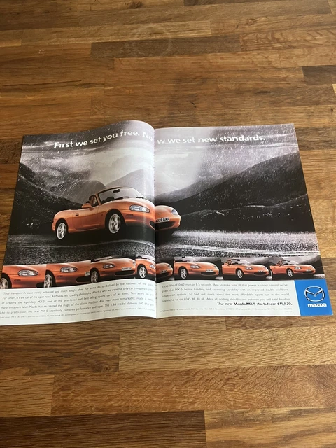 Original Mazda MX-5 Gen 2 NB Miata Orange  Magazine Advert Poster Retro Man Cave