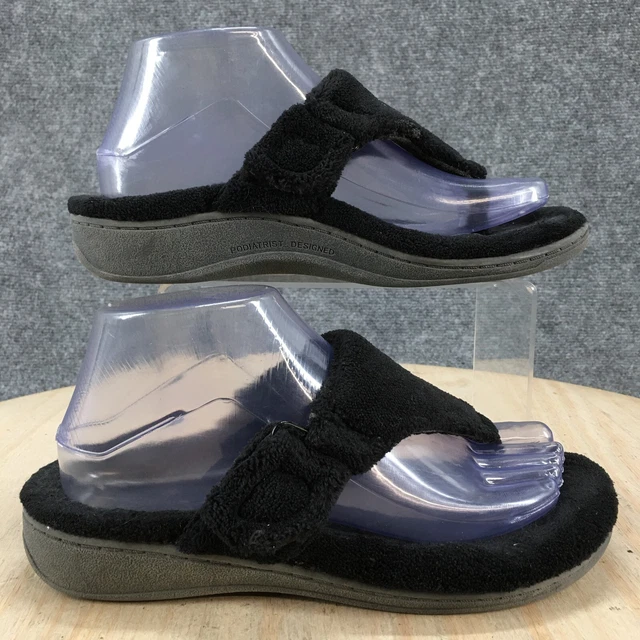 Vionic Sandals Womens 6 Forever Casual Comfort Slip On Thong Black Fabric Wedge