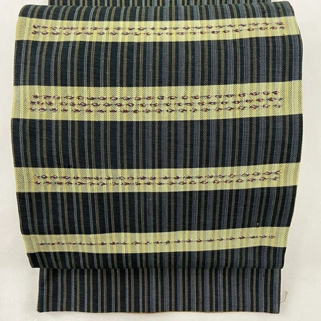 Japanischer Kimono-Obi aus reiner Seide, gestreift, marineblau,...