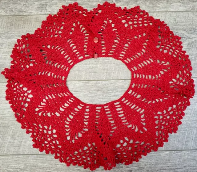 Vintage Collar Hand Crocheted Red Thread  Pineapple 5 inch Wide Fits 15.5 Neck