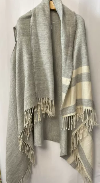 Womens Sweater Wrap Cardigan One Size Fringe long gray high low