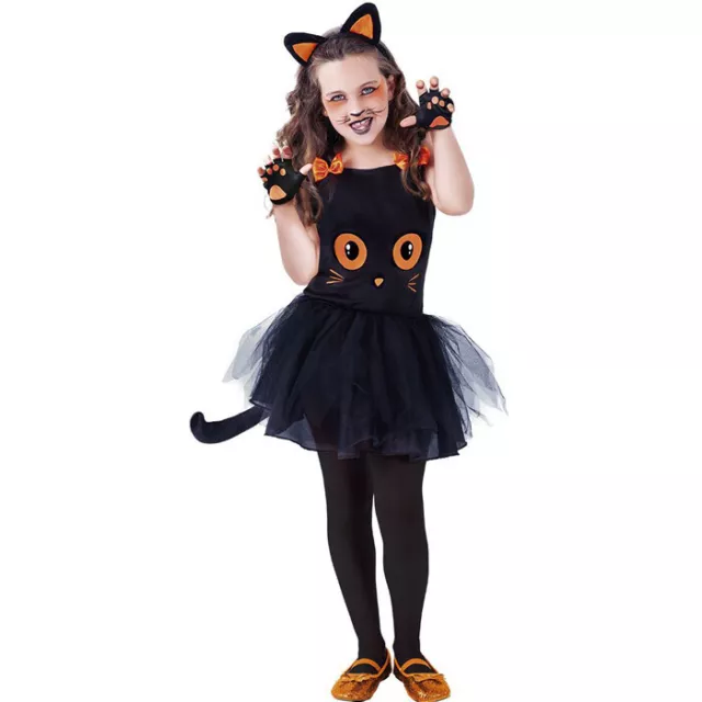 Costume da Gattina Nera Vestito per Halloween Carnevale Bambina da 3 a 8 anni