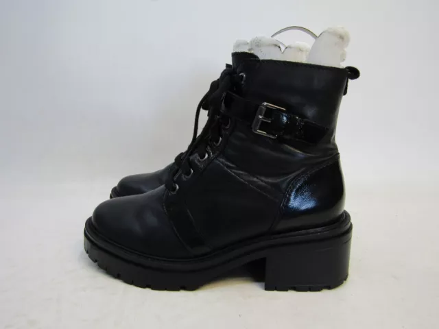 Naturalizer Women Sz 7.5 W Black Leather Laces Buckle Fashion Ankle Boots Bootie