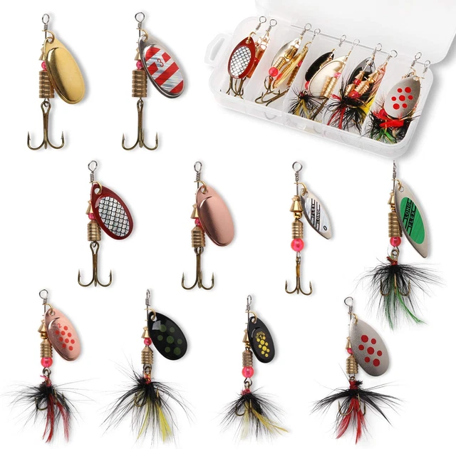 10Pcs Fishing Lure Spinnerbait, Bass Trout Salmon Hard Metal Spinner Baits Kit w