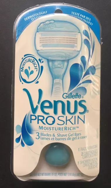 Gillette Venus PROSKIN Moisture Rich One Razor, Two Cartridges,  Shower Hook NEW