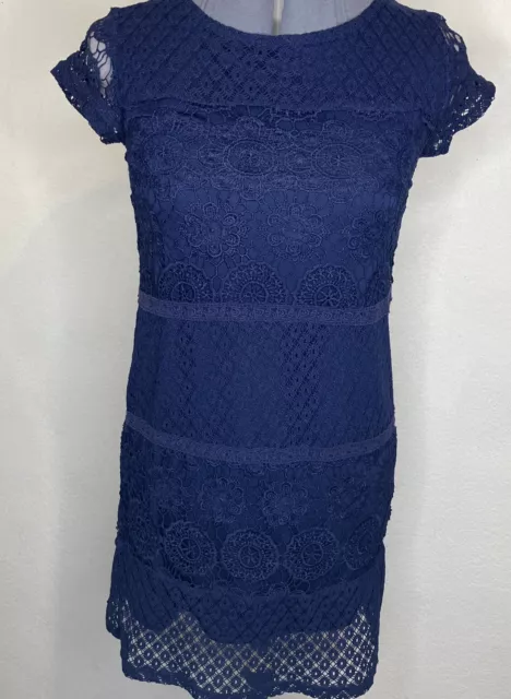 Xhilaration Navy Blue Lace Short Sleeve Scoop Neck Dress Lined Small