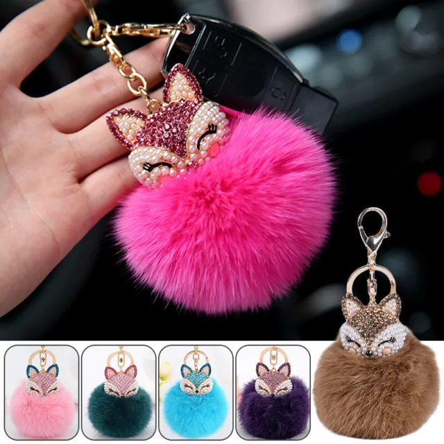 Pom-Pom Ball Faux Fur Fox Head Keyring Keychain Handbag Hanging Pendant Decor