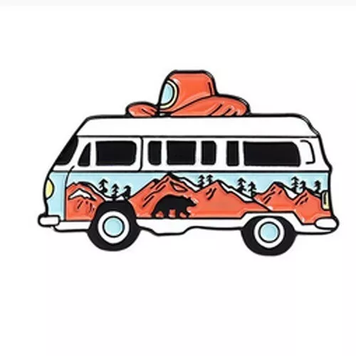 Bus Camper Bouton Cocarde Geocahing Randonnée Coupon Petit Cadeau Ftf Métal