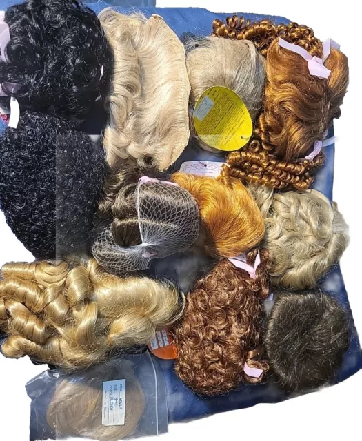 lot of 12 misc doll hair wigs size 10 -15