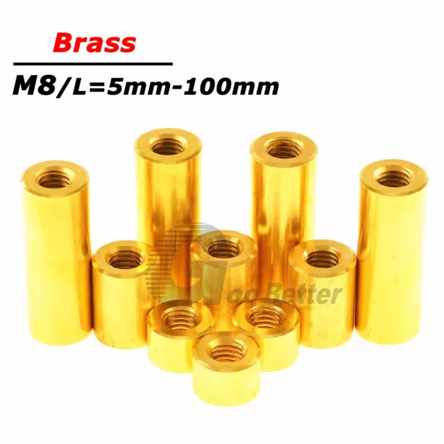 M8 Brass Threaded Sleeve Rod Bar Stud Round Connector Tube Long Nut 5-100mm Long