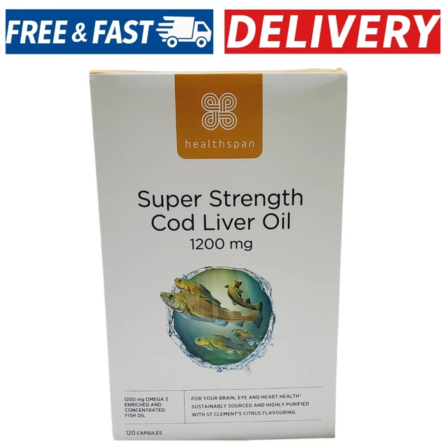 HEALTHSPAN SUPER STRENGTH Cod Liver Oil 1200mg Supplements 120 Caps (05 ...