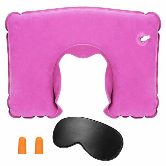 Inflatable Car Airplane Travel Sleep Head Neck Rest Office Nap Pillow + Eye Mask 10