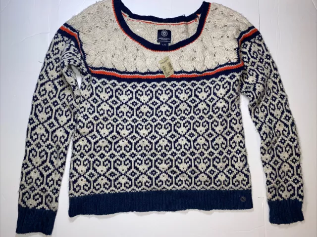 Sz L Womens American Eagle Sweater Alpaca/Wool Long Sleeve Nordic Blue Ivory NWT