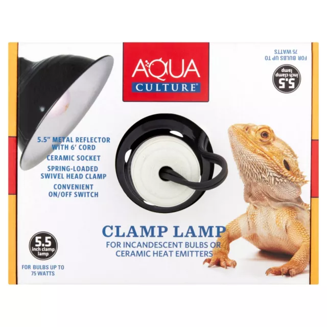 Aqua Culture Repta-clamp Lamp 75 Watt 5.5 Inch Ceramic With Switch 60 Watt Bulb