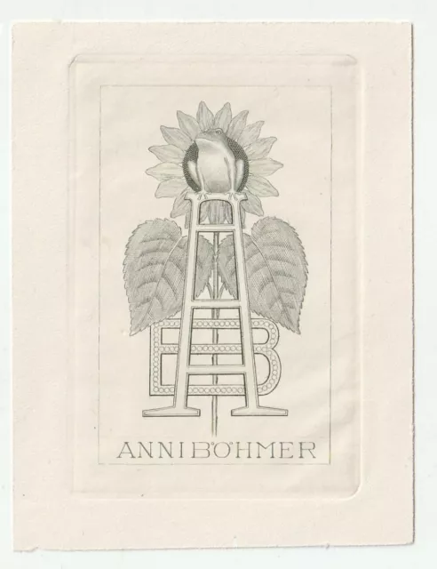 ANONYM: Exlibris für Anni Böhmer, Frosch vor Sonnenblume