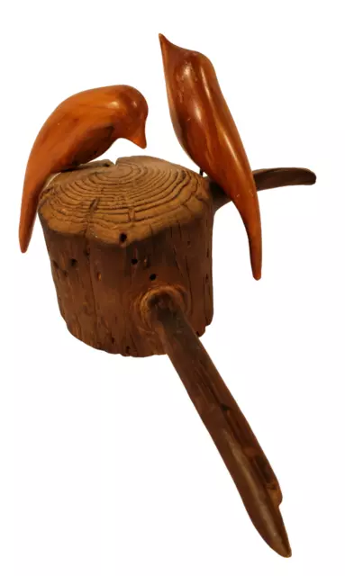 Wood Hand Carved Birds Perching on Wood Crowe Canada Mid Century Modern A26 #