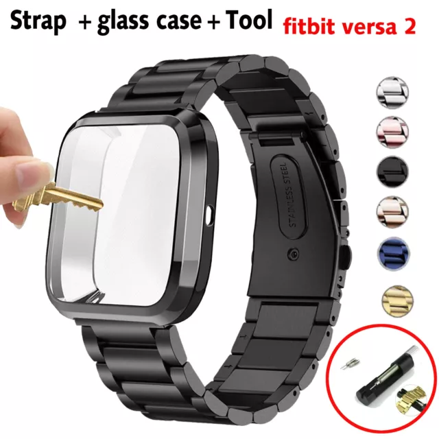 Stainless Steel Watch Band Wrist Strap +Case Cover For Fitbit Versa 2 /3/4/Sense