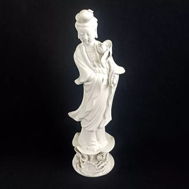 Vintage Chinese Blanc de Chine Guanyin Standing Porcelain Figurine 10-1/2"