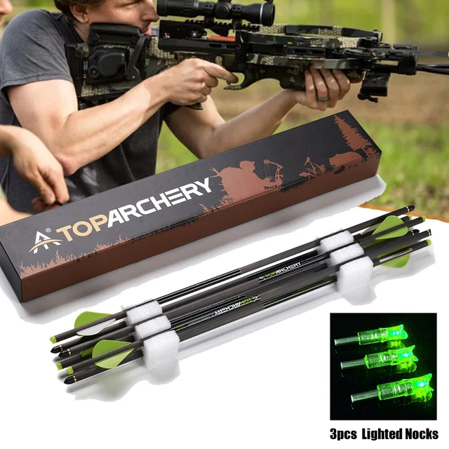 Toparchery 6 Pack 100% Pure Carbon  20" Crossbow Bolts Arrows + 3pcs LED Nocks