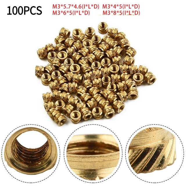 Dado in ottone annoiato M3 con inserto filettato 100 pz per stampaggio ad iniezi