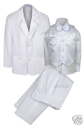 New Boys Baby Infant Teen Wedding Communion Formal Bowtie Tuxedo Suit S-20 WHITE