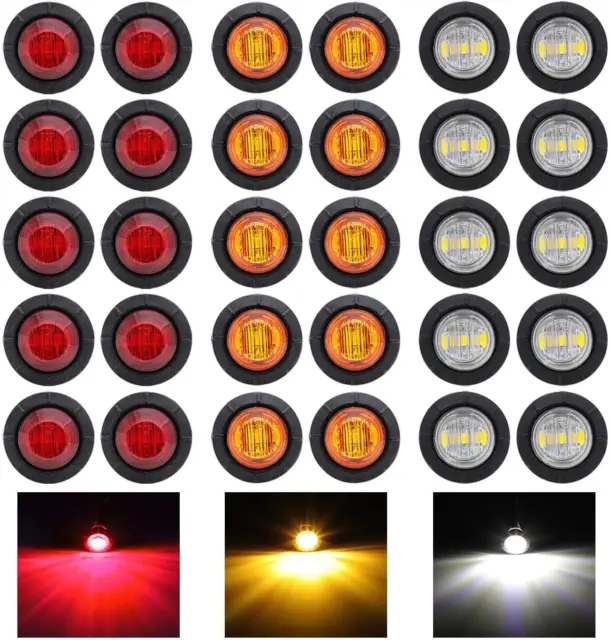Pack of 30 3/4 Inch Mini round 10 Amber + 10 Red + 10 White 3 LED Trailer Side M