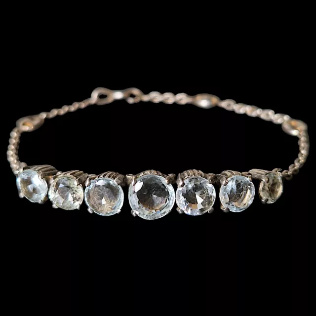 Superbe bracelet ancien pierre aigue-marine argent massif, bijoux vintage