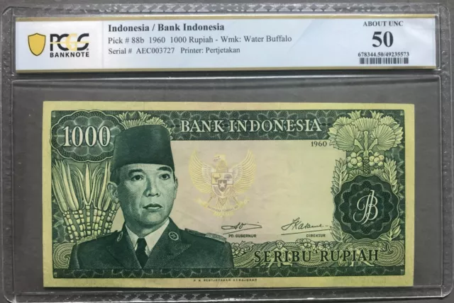 Indonesia Banknote 1000 Rupiah 1960 Pick#88b PCGS 50 AUNC