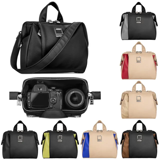 Lencca Leather DSLR Camera Shoulder Bag Carry Case For Canon EOS 90D/ Nikon D780