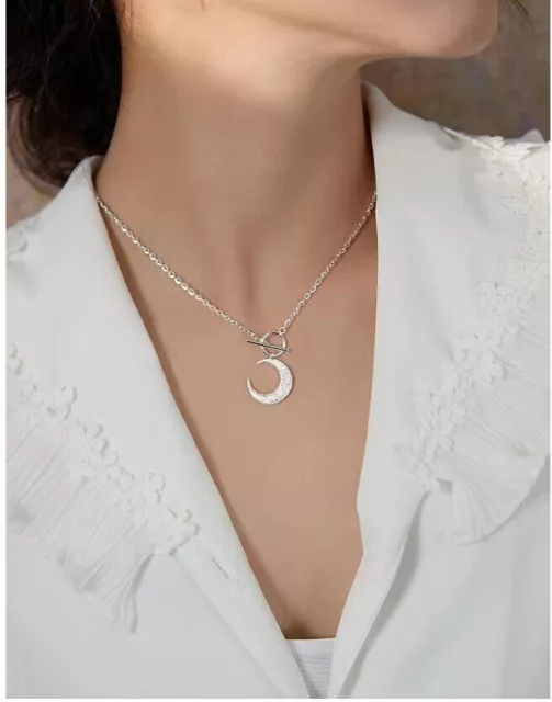 Fashion 925 Silver Filled Moon Pendant Chain Necklace Womens Girl Jewelry Choker
