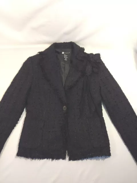 Vtg Fabulous Carole Little Womans Silk Mix Black Fringed Jacket Size S