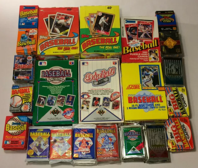 Old Vintage Baseball Cards In Unopened Packs From Wax Box, 300 Card Lot 1987-95