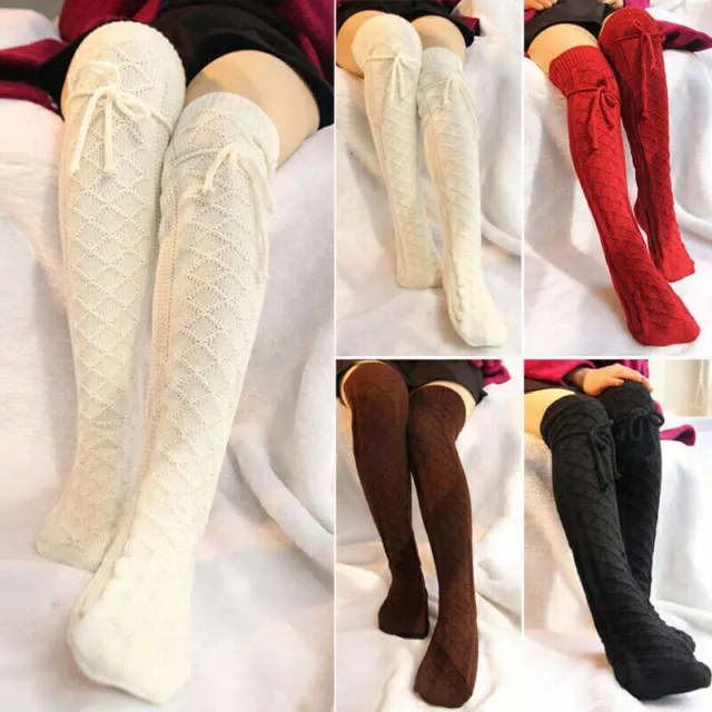 Womens Chunky Cable Knit Over Knee Long Boot Thigh-High Socks Warmer Leggings