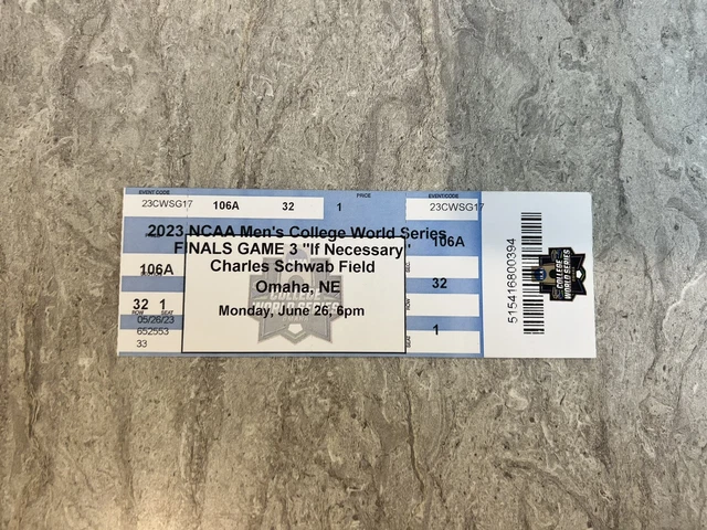 2023 NCAA College World Series Ticket Stub Game 3 RARE Mint LSU Tigers Florida