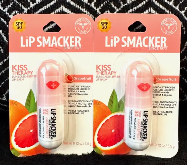 2 Lip Smackers Kiss Therapy Grapefruit Spf 30 Sunscreen Chapstick Lip Balm Lot