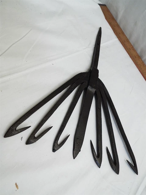 Antique Fish EEL Gig Tool Fishing Hand Forged Gaff Barbed Spear 7-Tine Antique Fish EEL Gig Tool Fishing Hand Forged Gaff Barbed Spear 7-Tine