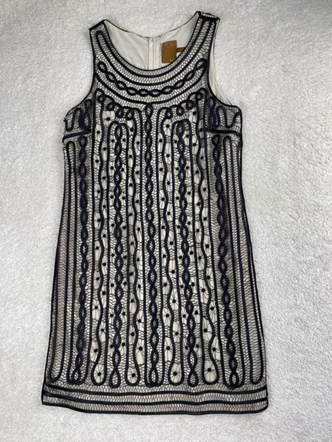 Anthropologie Ali Ro Dress 4 Crochet Lace Ribbon Sleeveless Black Swirl Shift