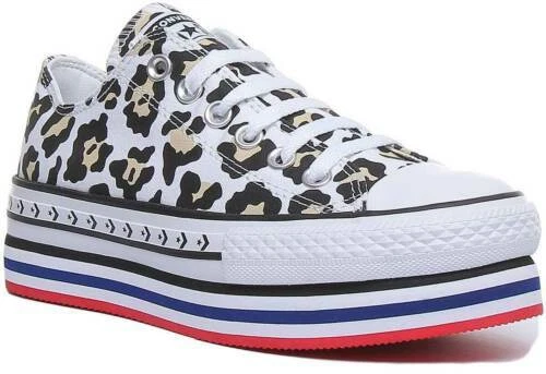 Converse 566764C Femmes Dentelle Plateforme Baskets Toile En Léopard Taille UK 3