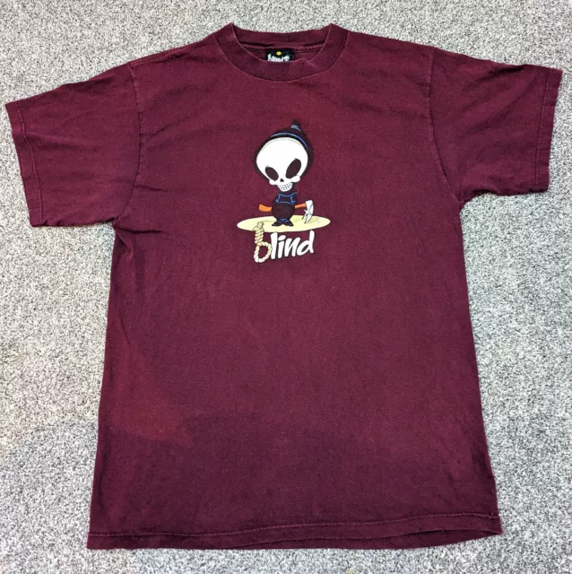 Vintage 90s Blind Skateboards Reaper T-Shirt Deep Red Burgundy Large Made in USA