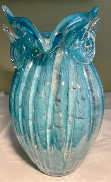 Art Glass Owl Vase Light Blue 27 99